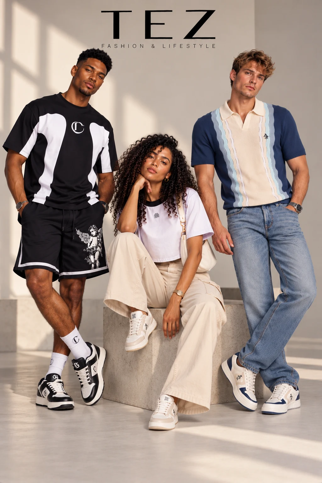 Tres modelos con el logotipo TEZ — Fashion & Lifestyle